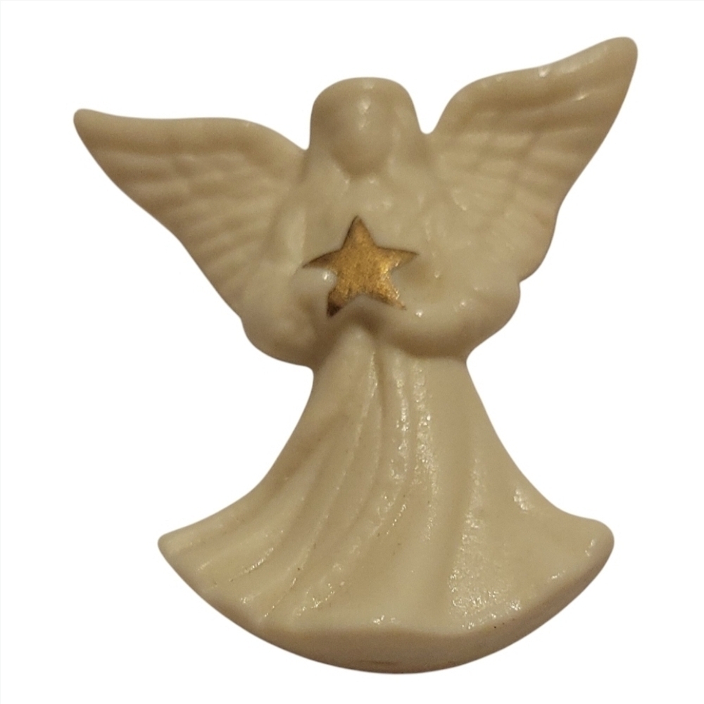 Lenox Porcelain Angel Brooch Pin Gold Star Christmas Signed Vintage